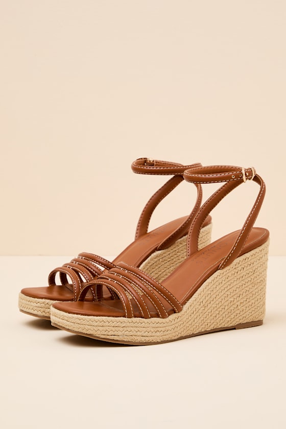 Sunnie Cognac Raffia Wedge Sandals