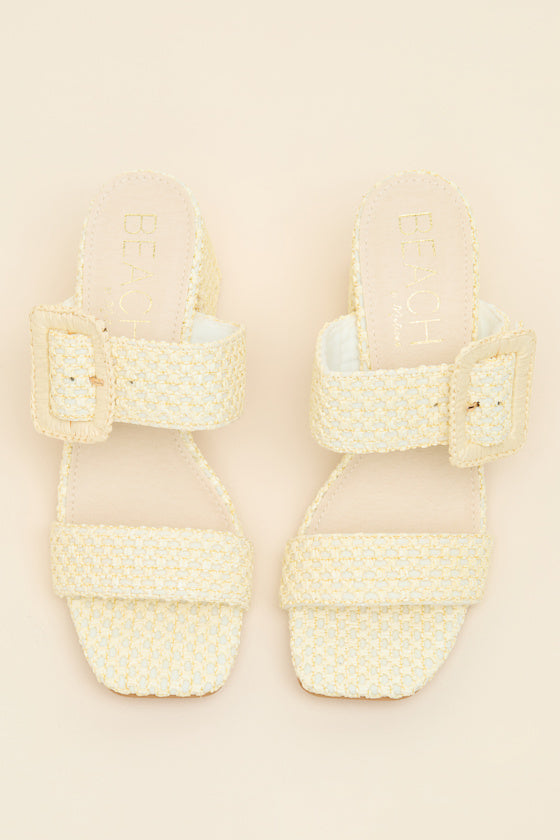 Lucy French Vanilla Raffia High Heel Slide Sandals
