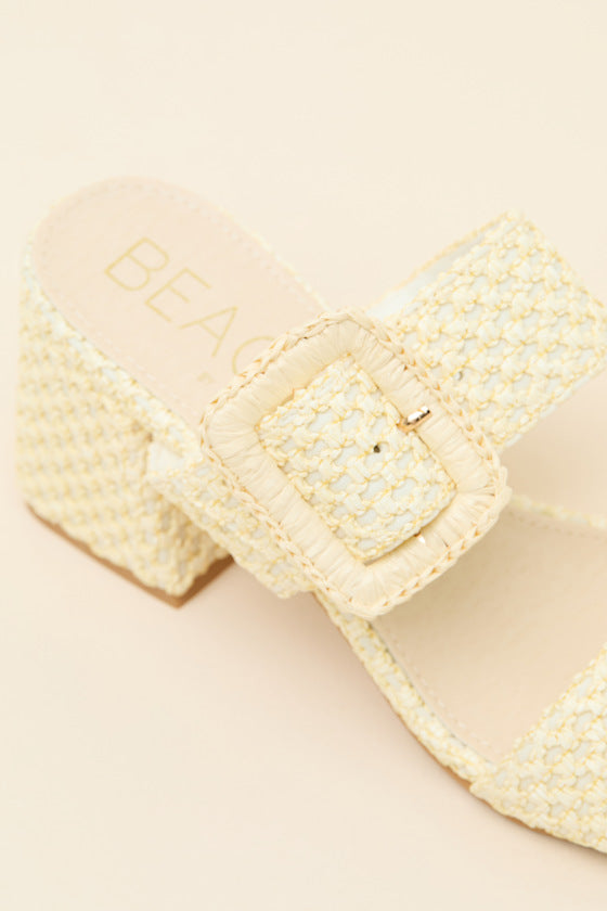 Lucy French Vanilla Raffia High Heel Slide Sandals