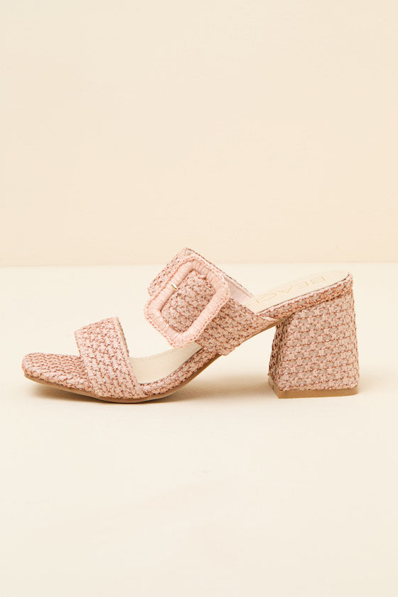 Lucy Blush Raffia High Heel Slide Sandals