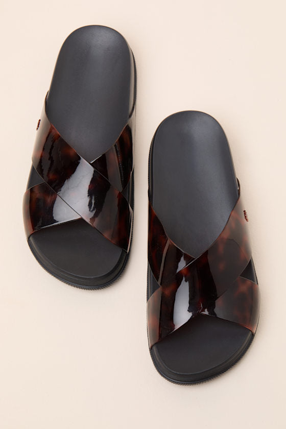 Cozy Cross Black Tortoise Slide Sandals