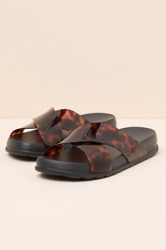 Cozy Cross Black Tortoise Slide Sandals