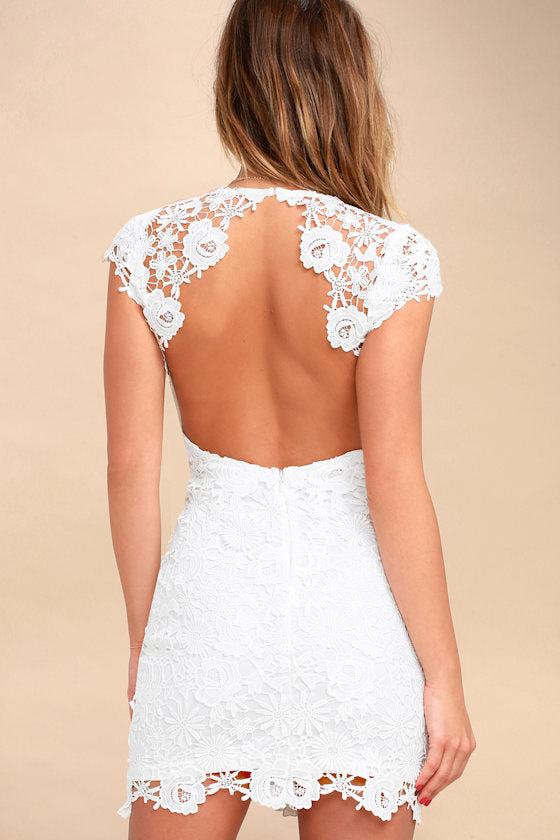 Romance Language White Backless Lace Dress