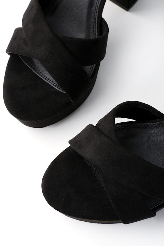Selah Black Suede Ankle Strap Heels