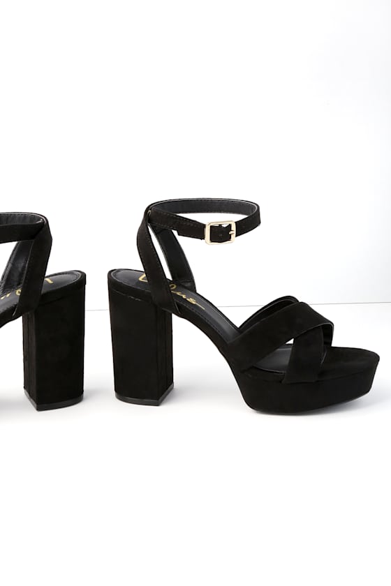 Selah Black Suede Ankle Strap Heels