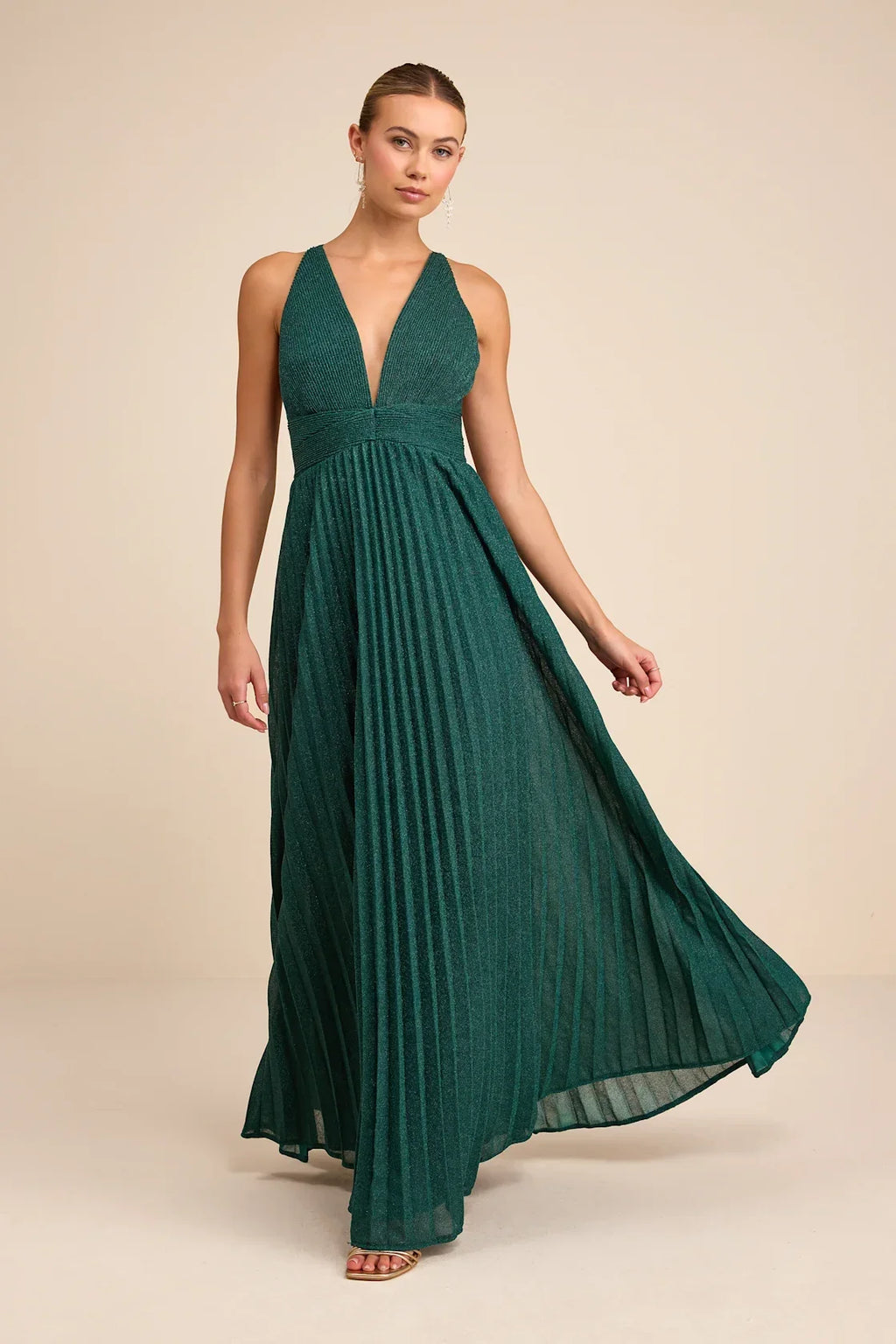 Especially Stunning Blue Sparkly Pleated Maxi Dress