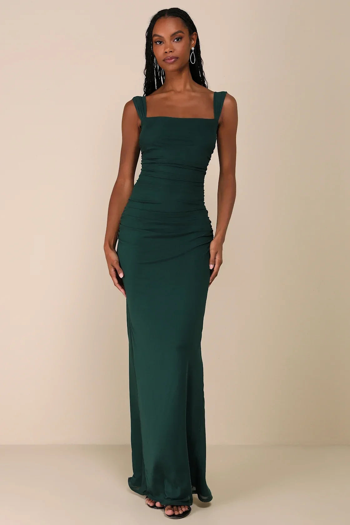 Amazing Presence Blue Mesh Ruched Column Maxi Dress