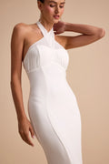 Iridessa White Mixed Media Halter Mermaid Maxi Dress