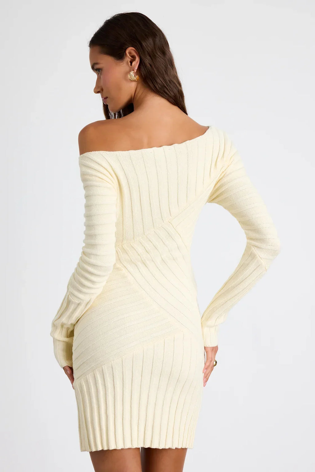 Penelope Cream Ribbed Off-the-Shoulder Sweater Mini Dress