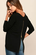 Zip to My Lou Black Sweater Top