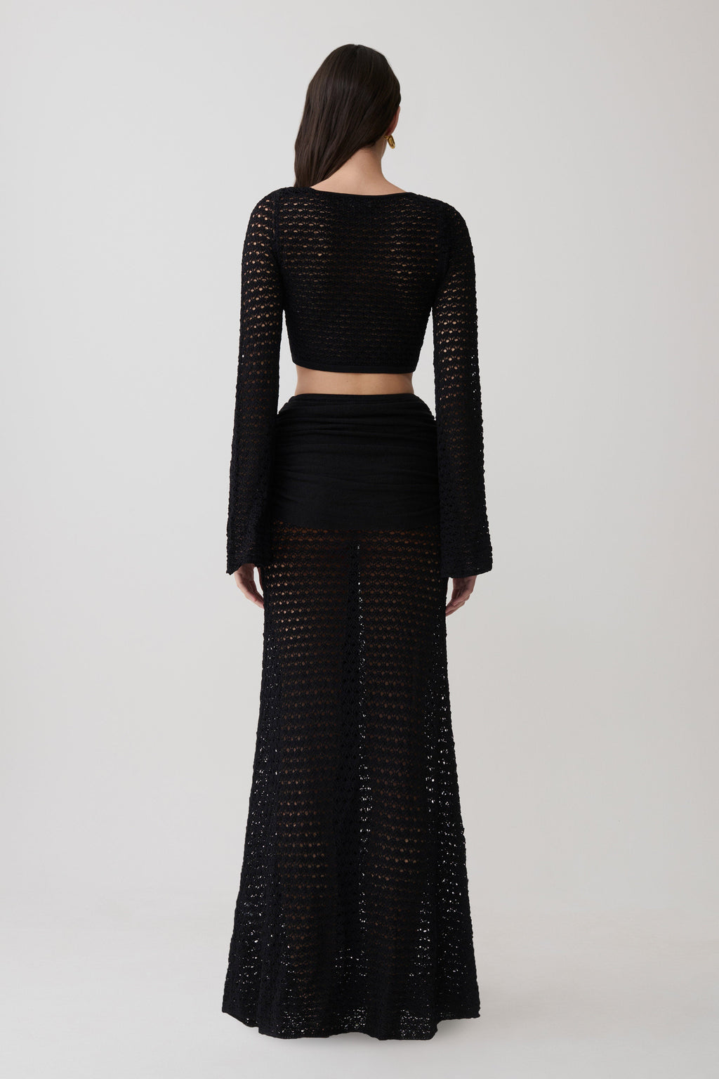 Mania Crochet Maxi Skirt With Hardware - Black