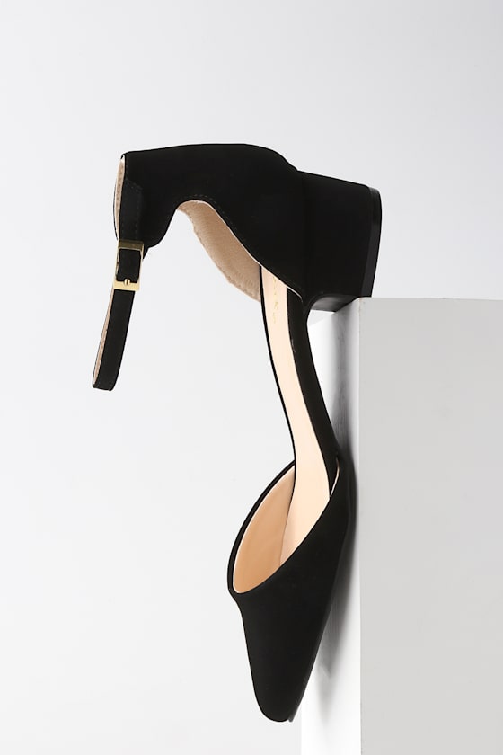 Lucinda Black Nubuck Ankle Strap Pumps