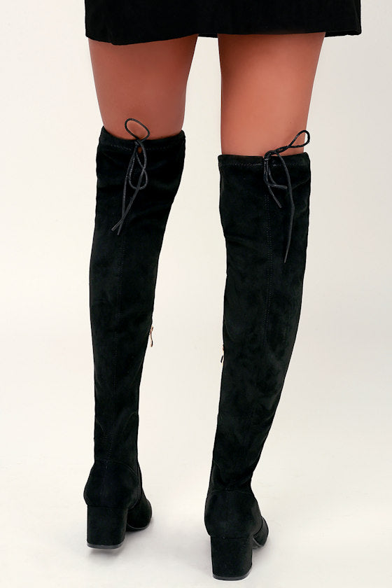 Di Black Suede Over the Knee Boots