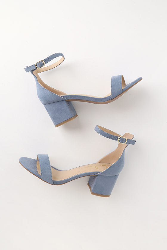 Harper Light Blue Suede Ankle Strap Heels