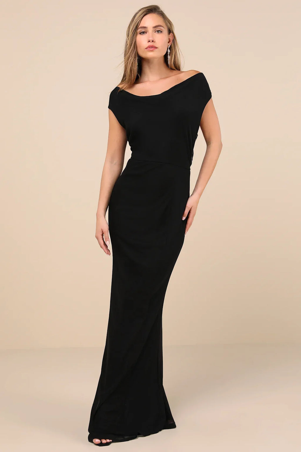 Stunning Mystery Brown Mesh Cowl Back Mermaid Maxi Dress