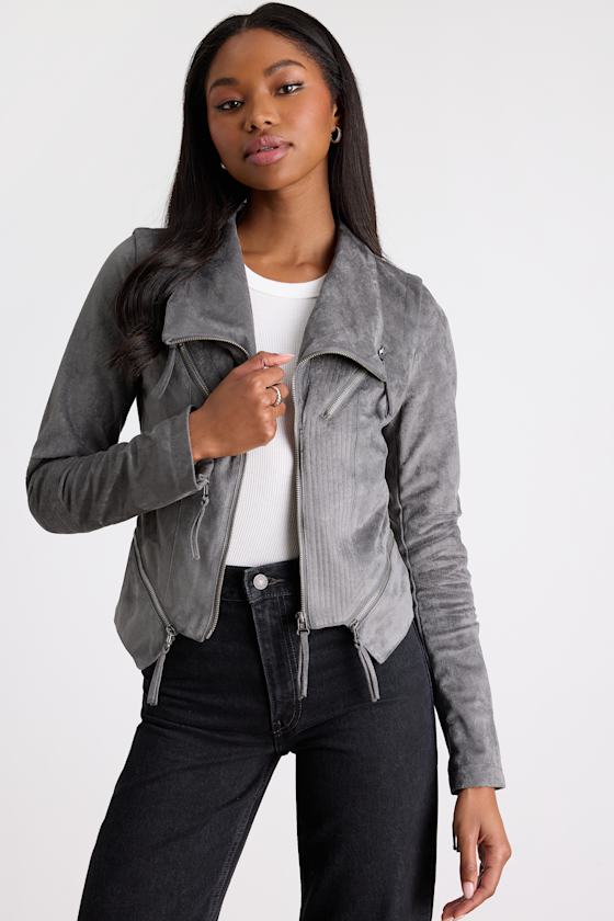Ready For Anything Charcoal Grey Suede Moto Jacket