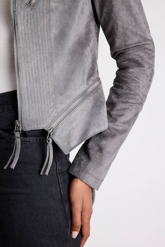 Ready For Anything Charcoal Grey Suede Moto Jacket
