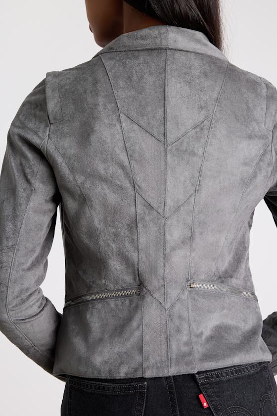 Ready For Anything Charcoal Grey Suede Moto Jacket