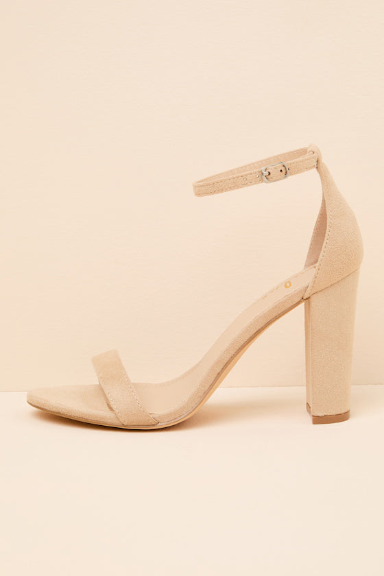 Taylor Natural Suede Ankle Strap Heels