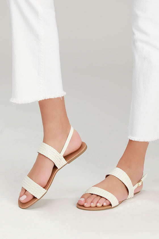 Blaise White Flat Sandals