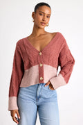 Convincingly Cozy Beige and Ivory Cable Knit Boucle Cardigan