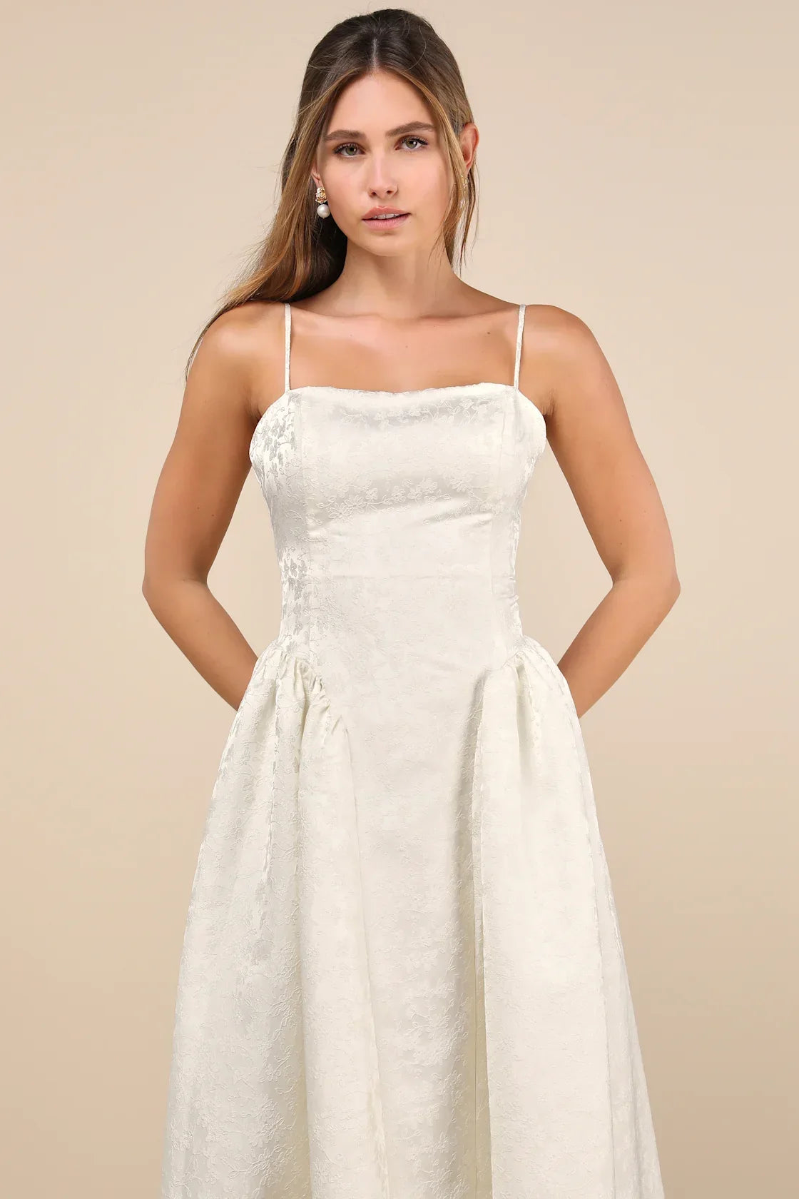 Gorgeous Extravagance Ivory Floral Jacquard Maxi Dress
