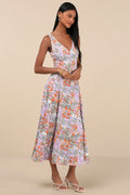 Your Only Darling Lavender Floral Print Sleeveless Midi Dress