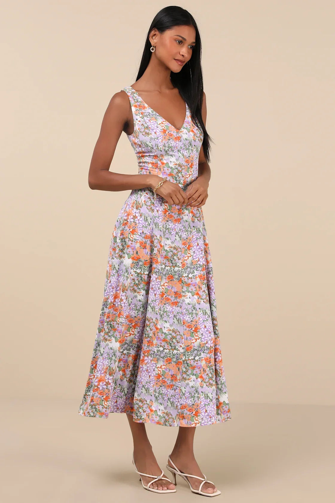 Your Only Darling Lavender Floral Print Sleeveless Midi Dress