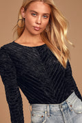 Save the Date Dusty Pink Velvet Striped Long Sleeve Bodysuit