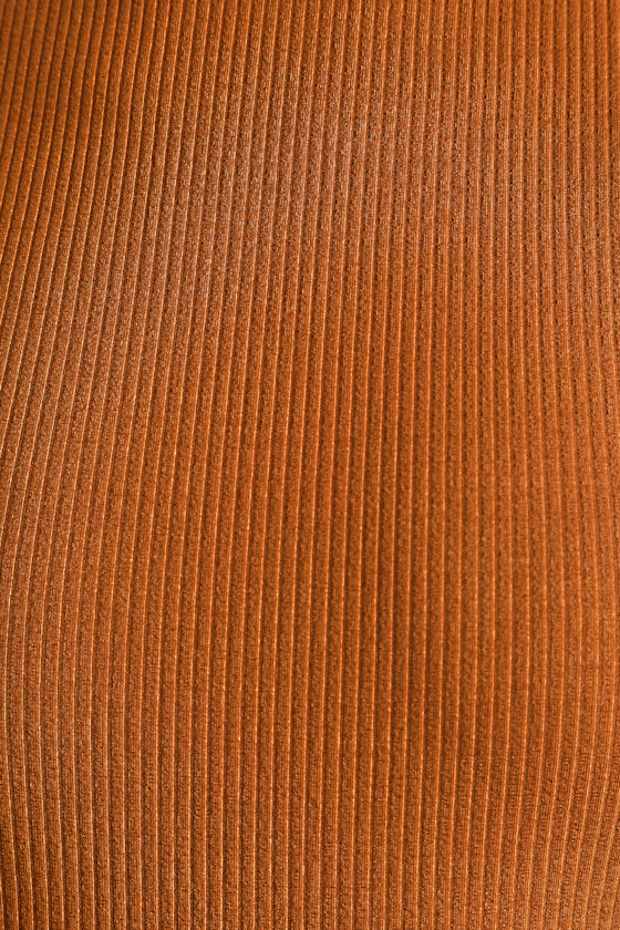 Wilde Rust Orange Ribbed Long Sleeve Mock Neck Bodysuit
