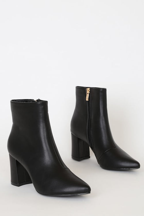Sarai Black Pointed-Toe Ankle Booties