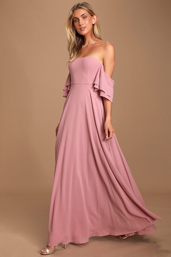 Abbington Dusty Lavender Off-the-Shoulder Maxi Dress