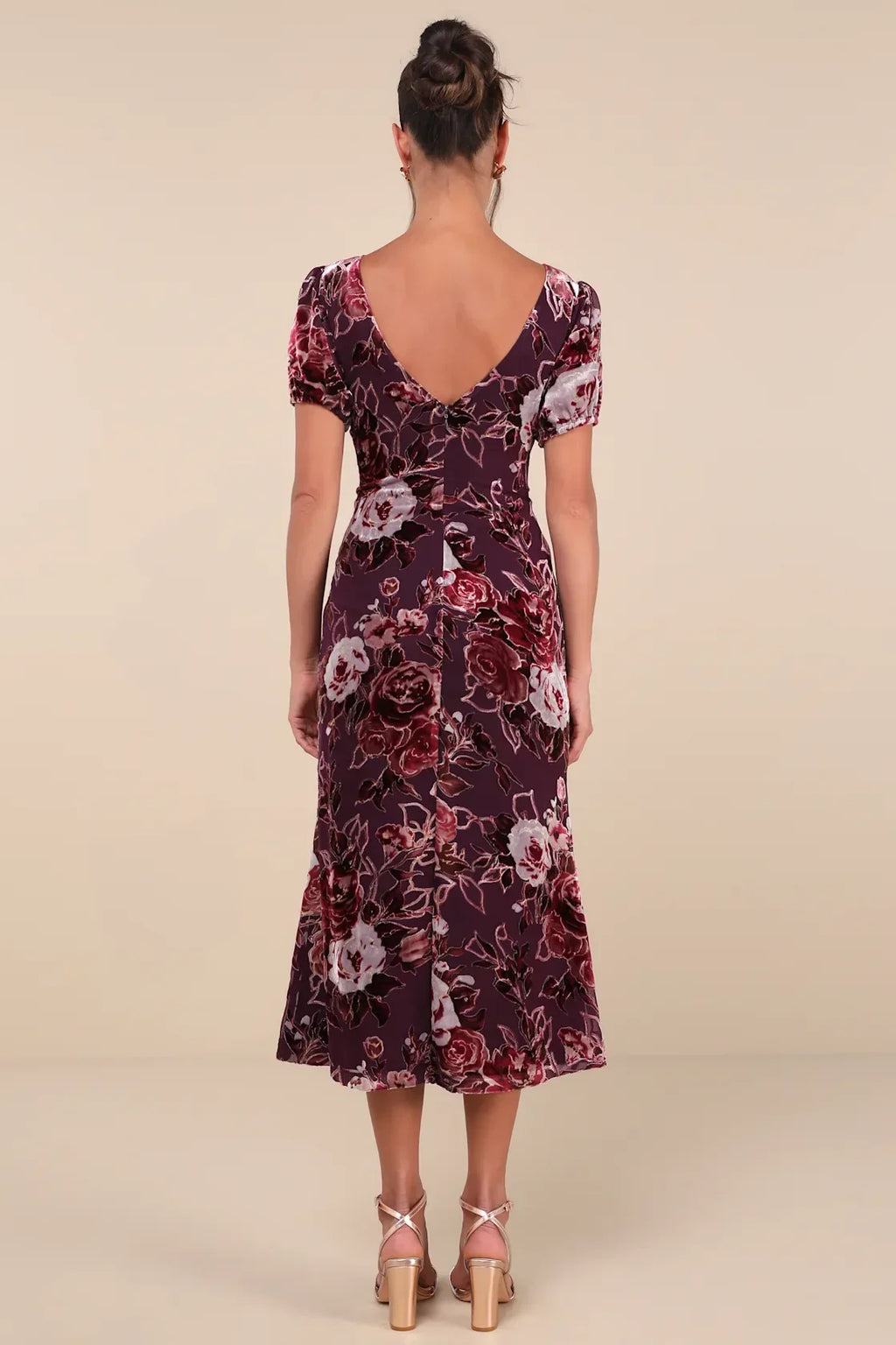 Loving Approach Purple Velvet Burnout Puff Sleeve Midi Dress