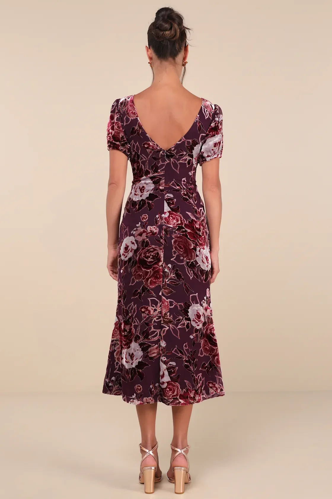 Loving Approach Purple Velvet Burnout Puff Sleeve Midi Dress