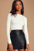 Karlee Ivory Ribbed Knit Long Sleeve Sweater Top