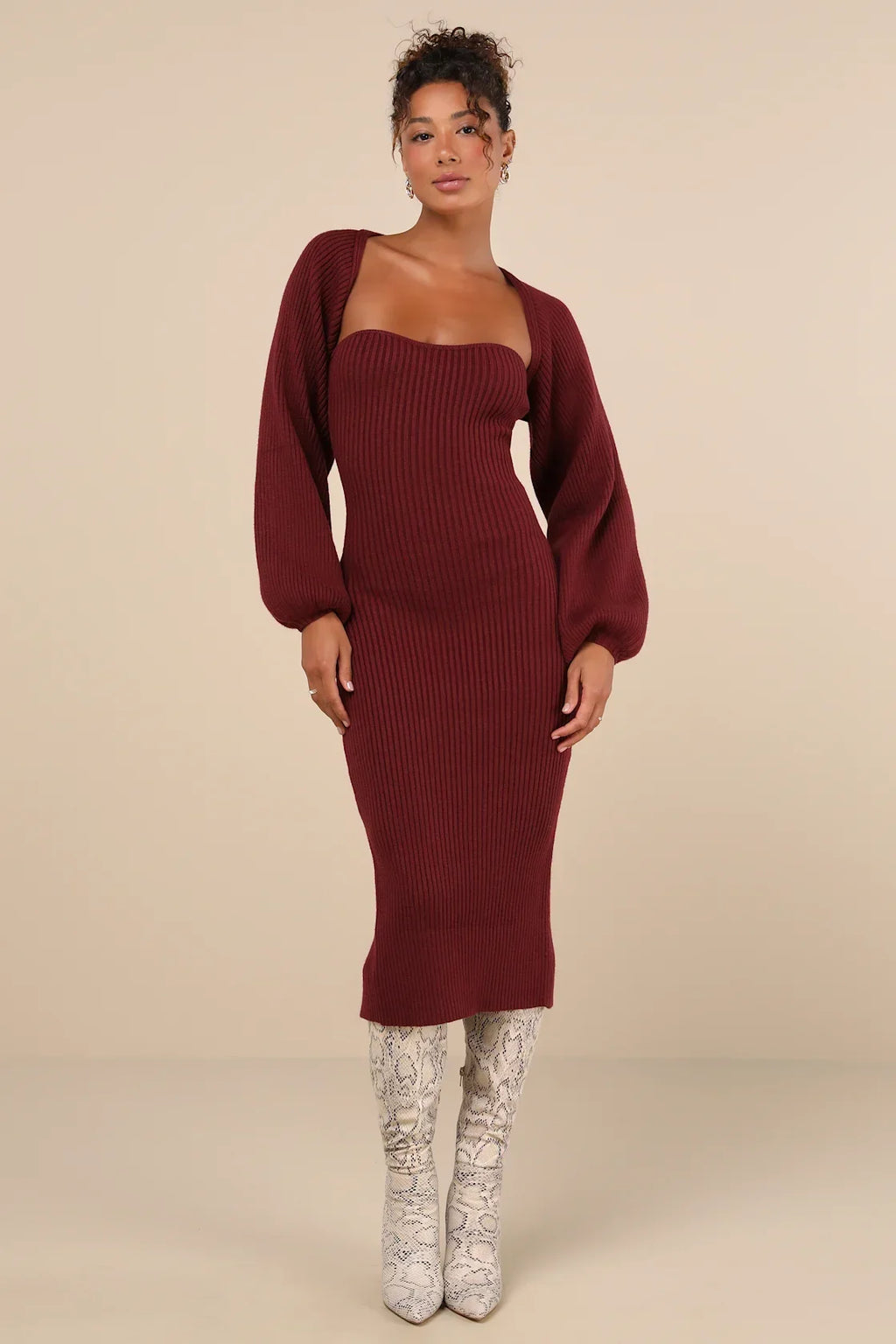 Autumn Aura Olive Green Ribbed Two-Piece Sweater Dress