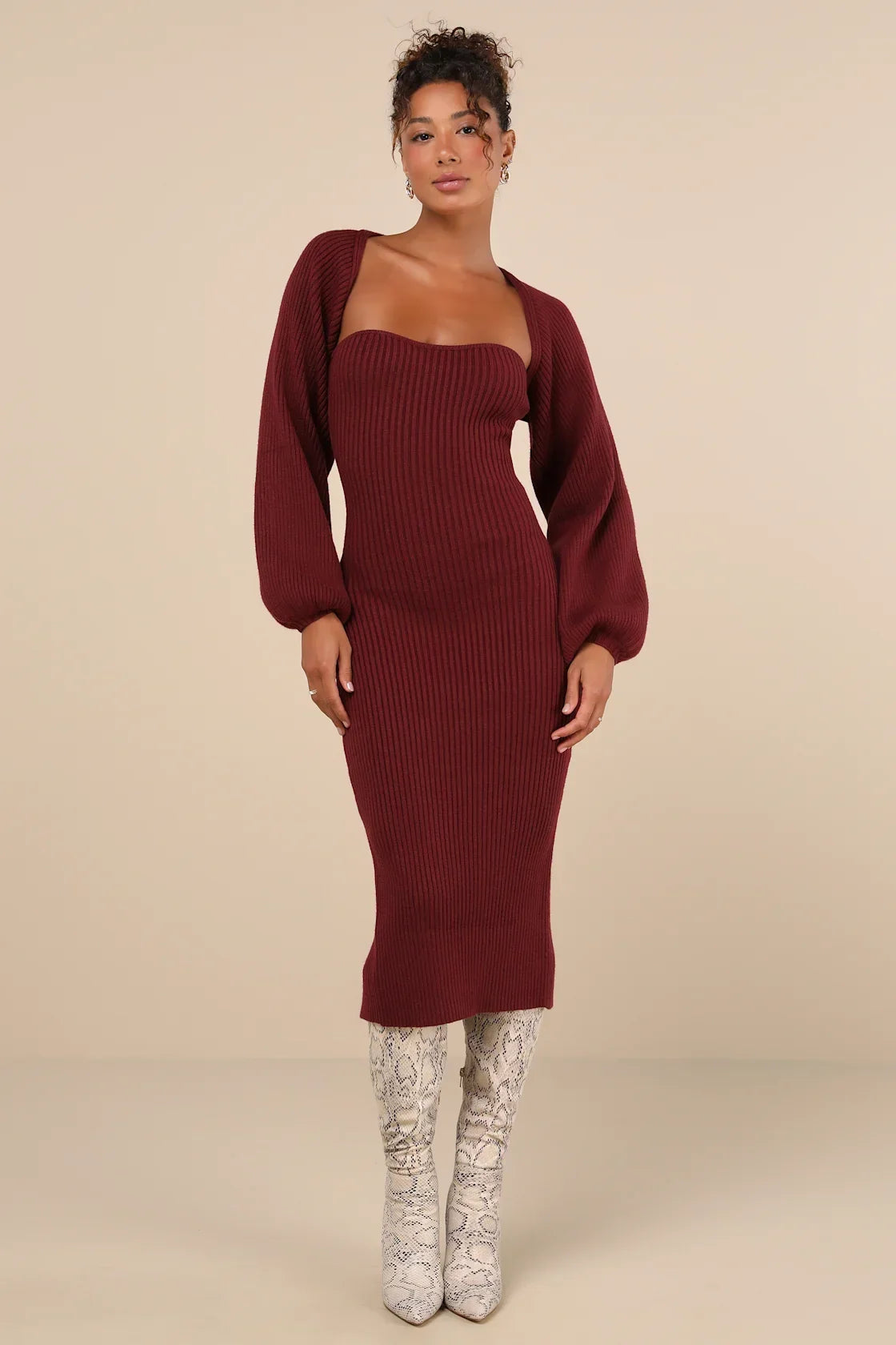 Autumn Aura Olive Green Ribbed Two-Piece Sweater Dress