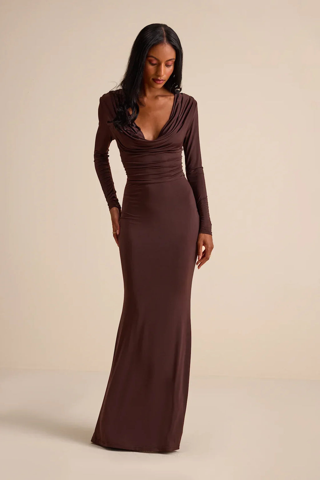 Jennifer Brown Jersey Knit Cowl Neck Maxi Dress