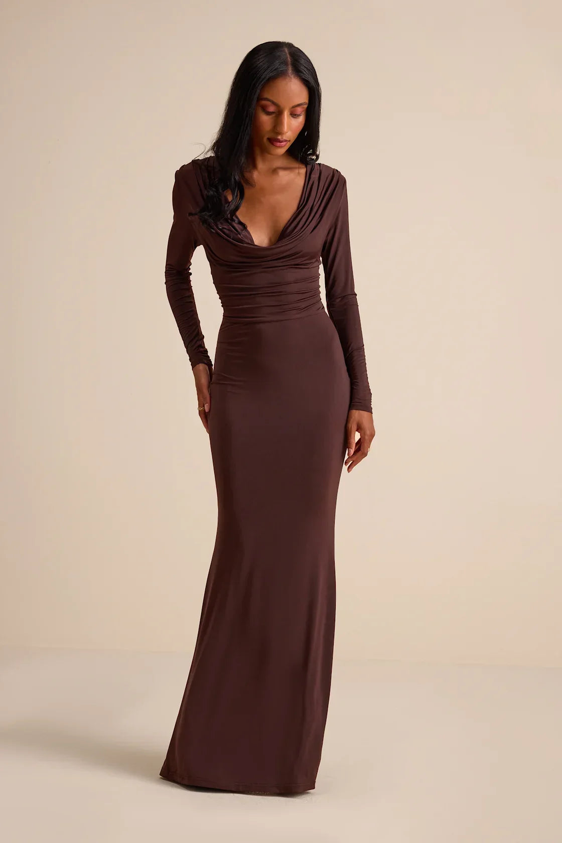 Jennifer Brown Jersey Knit Cowl Neck Maxi Dress