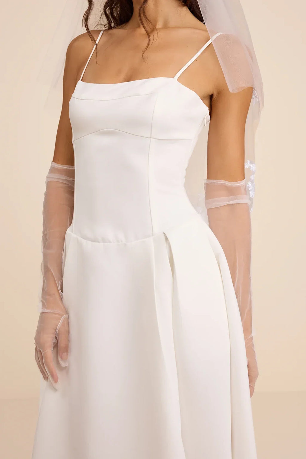 Annissa White Taffeta Drop Waist Lace-Up Maxi Dress