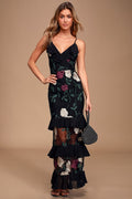 True to Heart Black Floral Embroidered Maxi Dress