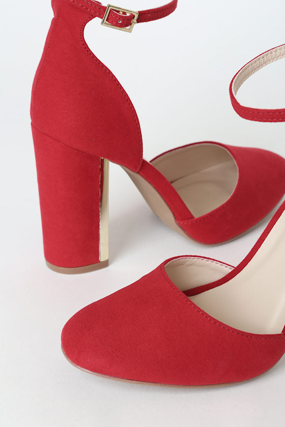 Laura Red Suede Ankle Strap Heels