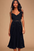 Never a Dull Moment Black Tie-Strap Pleated Midi Dress