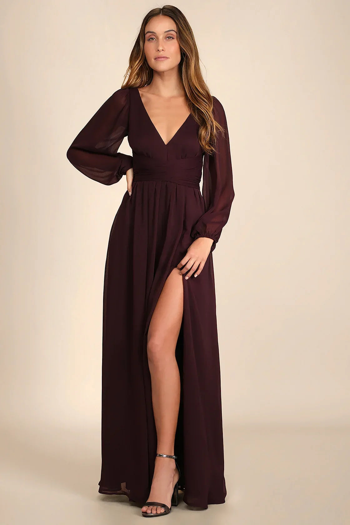 Enchant My Love White V-Neck Long Sleeve Maxi Dress