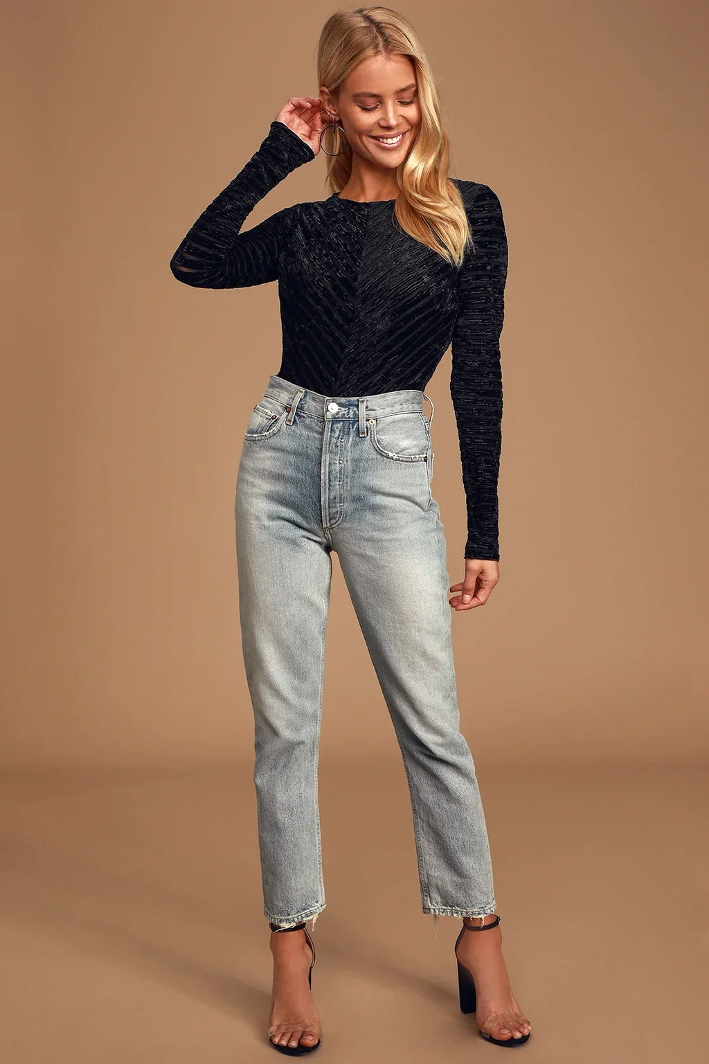 Save the Date Dusty Pink Velvet Striped Long Sleeve Bodysuit