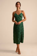 Katherine Emerald Floral Jacquard Wrap Midi Dress