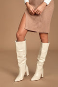 Katari Off White Pointed-Toe Knee High Boots