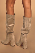 Katari Taupe Suede Pointed-Toe Knee High Boots