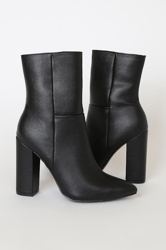 Dawson Black Pebble Pointed-Toe Mid Calf Boots