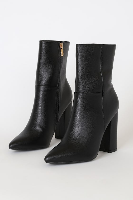 Dawson Black Pebble Pointed-Toe Mid Calf Boots